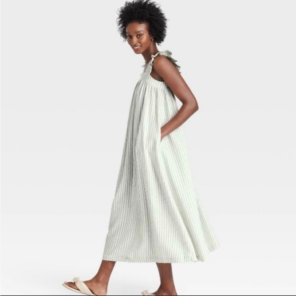 A new day linen blend stripe dress size small